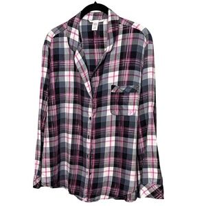 Victoria's Secret XL Plaid Flannel Pajama Top Long Sleeve Button Front
